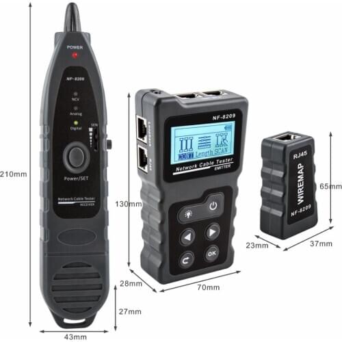 NOYAFA NF-8209 LCD Display Measure Length Lan Cable POE Wire Checker Cat5 Cat6 Lan Test Network Tool Scan Cable Wiremap Tester