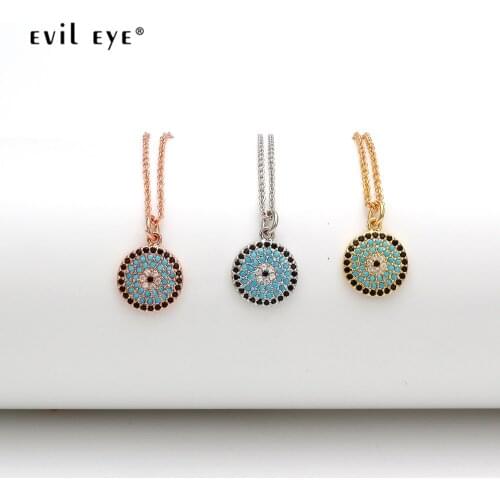 EVIL EYE Round Micro Pave Zircon Pendant Necklace Rose Gold Silver Color Chain Charm Necklace Jewelry for Women Female EY6408