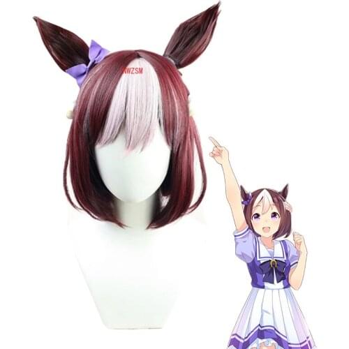 Uma Musume Pretty Derby Special Week Cosplay Wig with Bangs Braided Wig Ears Heat Resistant Synthetic Hair Halloween Role Play