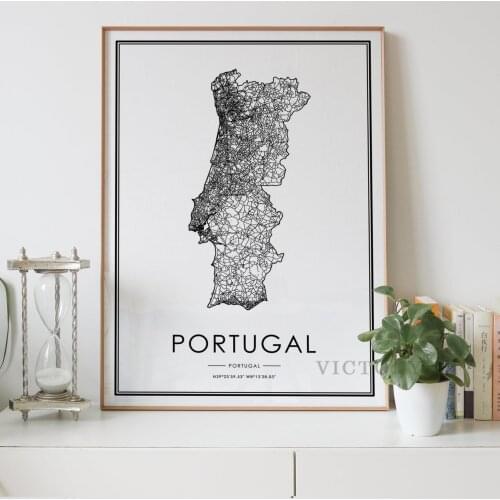 Poster Portugal Country Map Black White Nordic Living Room Decoration Road Line Canvas Print Painting Modern Home Decor Art