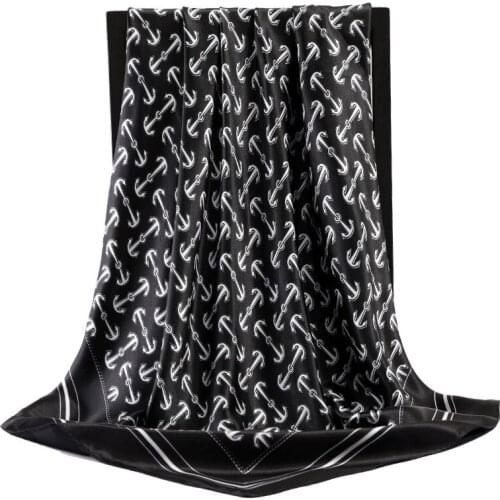 2021 Popular Summer Sunscreen Handkerchief New Letter Print Silk Scarves Female Beach Dustproof Bandanna Fashion 90X90CM Shawls