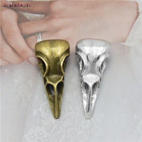 6Pcs Raven Skull Charms Alloy Animals Bird Head Pendant 31*14mm Tibetan Silver Plated Pendants Antique Jewelry Making DIY Gift