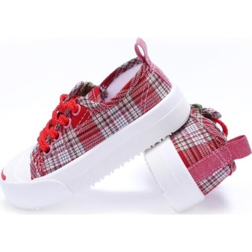 Girls boys Plain weave Side zipper Casual shoes Comfortable Ventilation soft Light Non-slip Checked Trainers Canvas shoes autumn