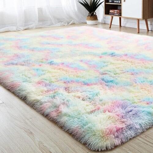 Rainbow Fluffy Carpet Anti-slip Furry Carpet Area Living Room Living Room Floor Mat Bedroom Bedside Plush Carpet Floor Mat