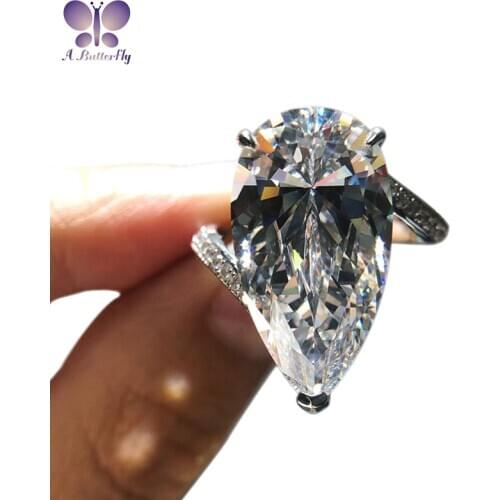 100% 925 Sterling Silver Super Luxury 12x22mm Pear-Shaped Cut High Carbon Diamond Ring Very Shiny Simulation Diamond Ring