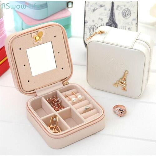 Europe Style Creative Travel Portable Jewelry Box Earrings Jewelry Receiving Box PU Storage Organizer Double Deck Removable Box