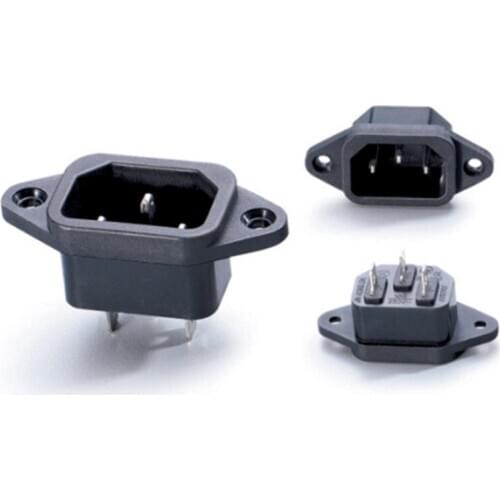 Nylon + Copper 100 Pcs 3P IEC 320 C14 Male Plug Panel Power Inlet Sockets Connectors AC 250V 10A