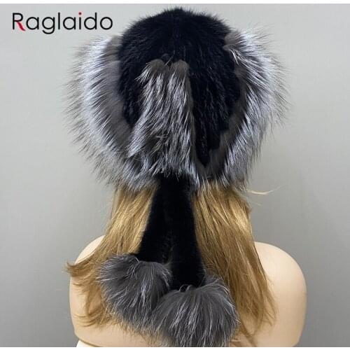 Stylish Fur Hats for Women Girls Fox Fluffy Warm Cute Headwear Natural Mink Fur Beanies Ball hat