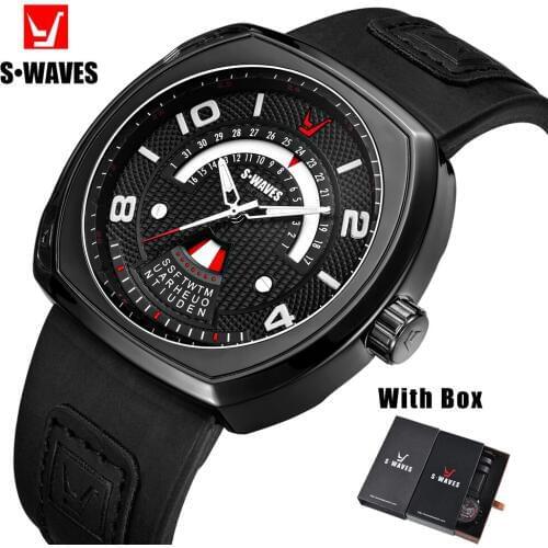 SWAVES Quartz Men Watch With Box Water Resistant Sports Date Montre Homme Leather Band Luxury Fashion Military Clock Men Relogio