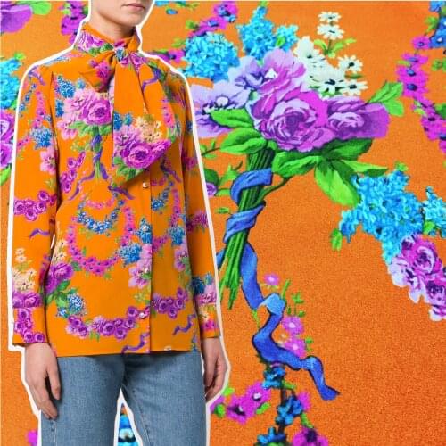 Spring Summer Thin Material Printing Fabric Hand-painted Flower Digital Printing Cloth for Womens Dresses Clothing by the Meter