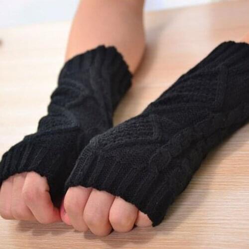Knitted Long Hand Gloves Womens Warm Plaid Winter Gloves Fingerless Gloves for Women Girl Guantes Invierno Mujer Luvas