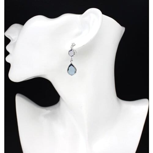 Water glass stone with round glass stone long fashion elegant earrings temperament women with clothes jewelry gift