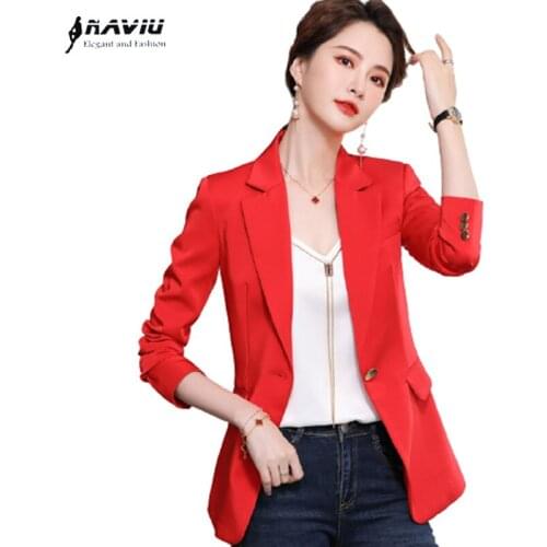 Red High End Blazer Women 2021 New Spring Fashion Casual Temperament Long Sleeve Slim Jacket Office Ladies Work Coat