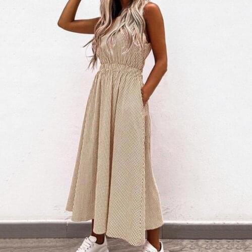 Sleeveless Dress Breathable Mid Waist O Neck Women Maxi Dress for Dating