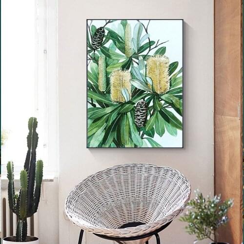 Golden Banksia Australian Native Flower Banksia Cones Painting On Canvas Nordic Plant Posters and Prints Wall Art For Home Decor