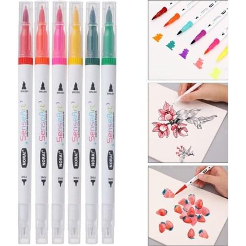 12/18/24Pcs Assorted Colors Dual Tip Brush Markers Pen Art Watercolor Fineliner Drawing Painting Stationery Coloring Supplies