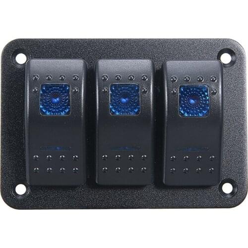12V 24V Car Caravan Boat RV Marine 3-Gang Blue LED Rocker Switch Panel Universal Rocker Switch Panel Replacement