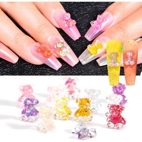 30PC/Set Colorful Mini Bear Nail Art Decoration DIY Manicure Decoration Glitter Transparent With Sequins Nail Art Accessories
