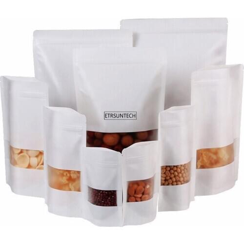 300pcs Frosted Zip Kraft Paper Window Bag Stand up Dried Food Fruit Tea packaging Pouches Zipper Self Sealing Bags