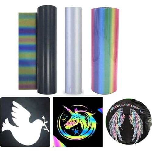 Free shipping 1 roll 25cmx100cm Reflective Rainbow Heat Transfer Vinyl Reflective in Dark Heat Press Machine Tshirt Iron On HTV