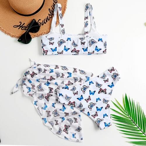 Butterfly printed bikini three piece skirt style womens swimsuit bathing hot spring beach swimsuit SAGACE bañadores mujer 2021