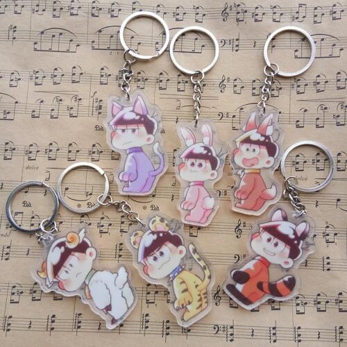 6pcs/set Anime Keychain Osomatsu San Mr. Osomatsu Choromatsu Matsuno Ichimatsu Animal Version Portachiavi Keychain Pendant