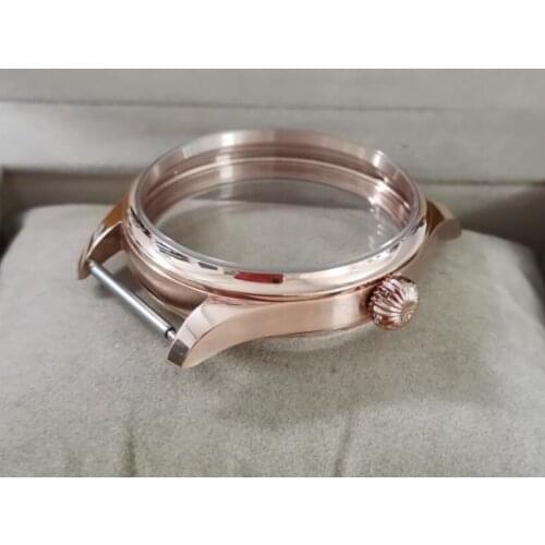 41MM Sapphire crystal or Mineral glass 316L stainless steel watch case fit ETA6497/6498 movement Rose gold watch cases BK31-21