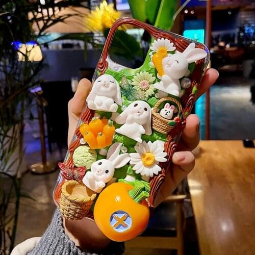 Handmade For Samsung S21 plus Case for Galaxy S20 FE DIY Cartoon Rabbit Phone Cover s21 ultra Cream Gel Kawaii flower shell Gift