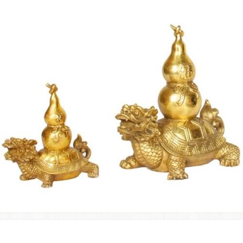 Feng Shui Decorating Mascot Bronze Dragon Turtle statue Carrying Gourd Wu Lou HuLu Home Decoration Ornaments Accessories Antique