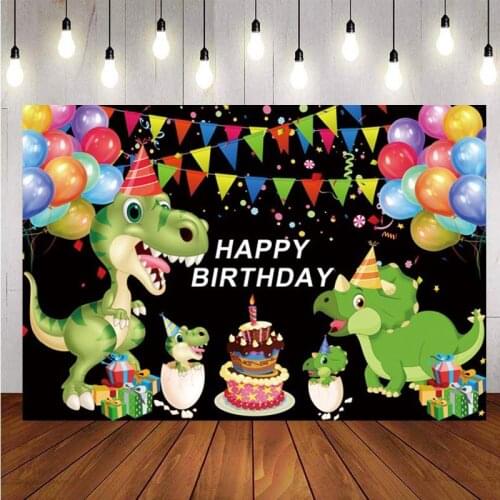 Dinosaur Photo Backdrop Colorful Flags Balloons Baby Shower Boys Happy Birthday Party Photography Background Banner Supplies