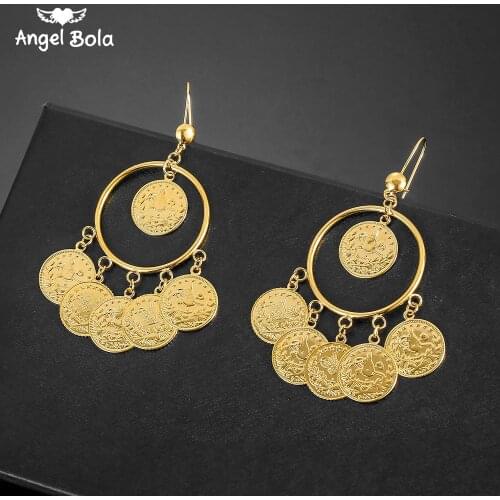 Islam Muslim Ancient Coins Earrings Gold Color Arab Money Sign Turkish Allah Earring Middle Eastern Jewelry Drop Shipping