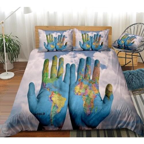 Boho Map Bedding Set Hamsa Hand Duvet Cover Set Map Bed Linen Blue Bedspread Kids Teens Home Textile Microfiber Beds Set