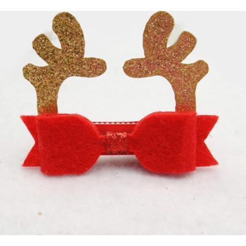 Red Felt Bow Glitter Antler Hair Clips Kids Glitter Hat Snap Clip Hairpins Cute Hair Accessories for Girls Hair Bows