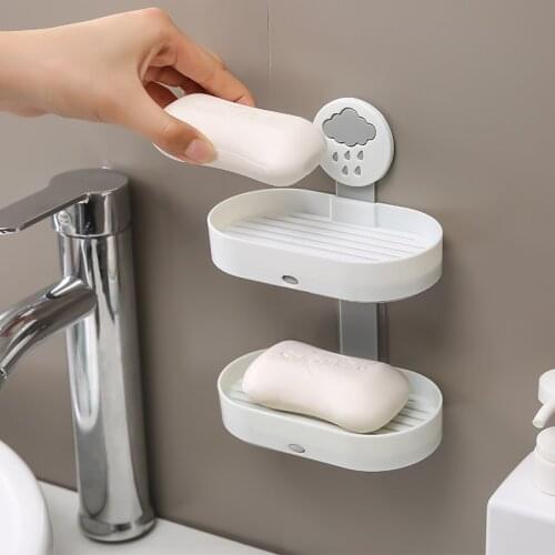 Creative Cloud Soap Box Bathroom Toilet Double-Layer Easy-Drain Wall-Mounted Shelves Multifunctional Storage Rack