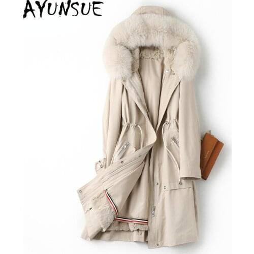 AYUNSUE Winter Jacket Women Warm Hooded Fox Fur Collar Parka Female 2021 Autumn Rex Rabbit Fur Liner Coat Casaco Feminino Gxy484