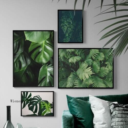 Nordic Tropical Plant Wall Art Print Canvas Painting Fresh Green Leaves Posters and Prints Wall Pictures for Living Room Decor