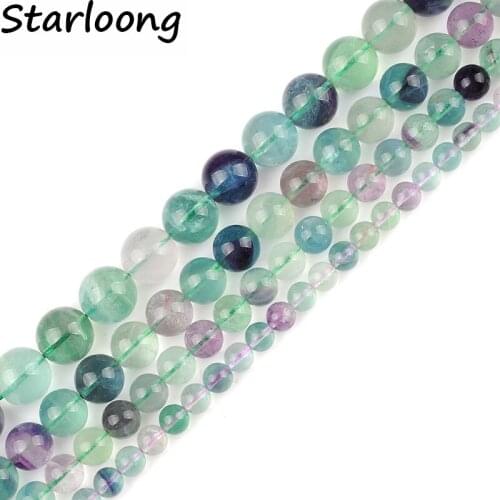 Natural Stone Genuine Round Colourful Fluorite stone Round Loose Strand Beads 15" 6 8 10 12MM Size DIY Jewelry Making Bracelets