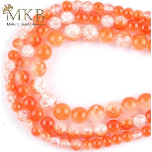 Natural Orange White Snow Cracked Crystle Stone Space Round Beads For Jewelry Making 6-12mm DIY Bracelet Necklace Jewellery 15"
