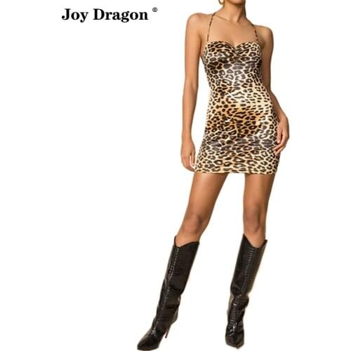 New Women Bag Hip Fashion Camisole Backless Sleeveless V-neck Mini Slim-fit Sexy Club Leopard Printed Dress Vestidos De Verano