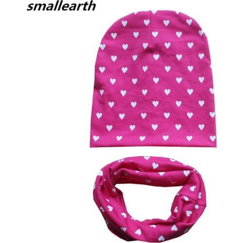 New Autumn Winter Children Cotton Hats Set Star Love Heart Dot Cartoon Print Baby Girls Boy Beanies Caps Toddler Child Cap Scarf