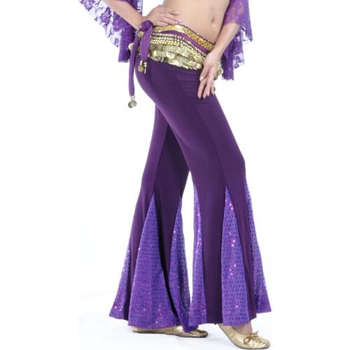 2021 Wholesale Women Belly Dance Pants With Sequins Practice Dancewear Crystal Cotton Latin Yoga Belly Dance Trousers Pants