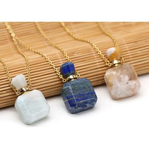 Natural Stone Perfume Bottle Necklace Exquisite Pendant Chain Length 60+5cm Specification 18x30mm