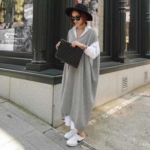 BeeHouse sukienka robes maxi Woman clothes Sweater dress Long waistcoat over the knee Korean style loose casual womens dresses