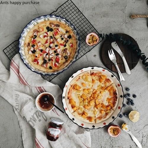 Hand Painted Underglaze Color Plate Pizza Plate Ceramics Household Dishes Baking Tray Dinner Plates Kitchen Tableware Tool