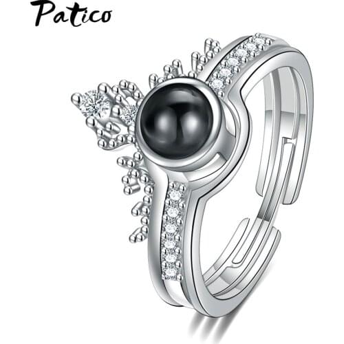 Real 925 Sterling Silver CZ Zircon Open Rings for Women Men Engagement Moonstone Crown Adjustable Ring Party Jewelry