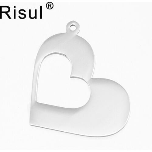 Risul heart in heart tag charm blank pendant personaliz both sides mirror polished stainless steel high quality wholesale 100pcs