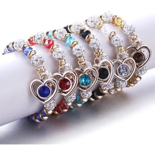 PP Romantic Vintage Bracelets For Women Heart Pendant Bracelets with bling crystal Beads Fit Pan Bracelets Jewelry