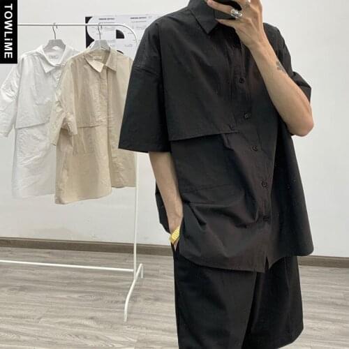 Men Korean Fashions Short Sleeve Shirts 2021 Summer Mens Solid Vintage Shirt Male Button Up Blouse Couple Clothing Women Tops