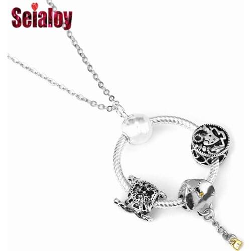 Seialoy New Two-tone Heart Lock Key Pendant Necklace Pumpkin Cart Charm Silver Color Necklace Men Boys Birthday Party Jewelry