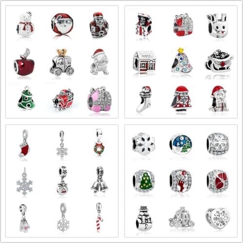 Silver color 1pc european christmas gift snowflake santa claus snowman pumpkin apple tree fit Fits pandora Charm Bracelets W018